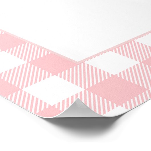 Pink Gingham Strawberry Berry 1e verjaardag Welkom Poster (Hoek)