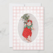 Pink Gingham Strawberry Berry 1st Photo Birthday Kaart (Achterkant)