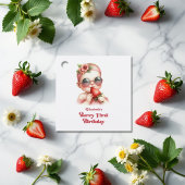 Pink Gingham & Strawberry Berry eerste verjaardag Bedankjes Labels