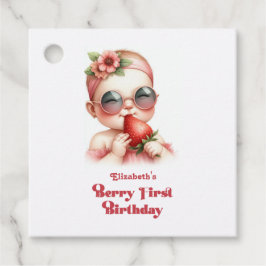 Pink Gingham & Strawberry Berry eerste verjaardag Bedankjes Labels