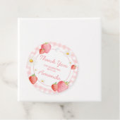 Pink Gingham Strawberry Berry Verjaardagsfeestje R Bedankjes Labels (In situ)