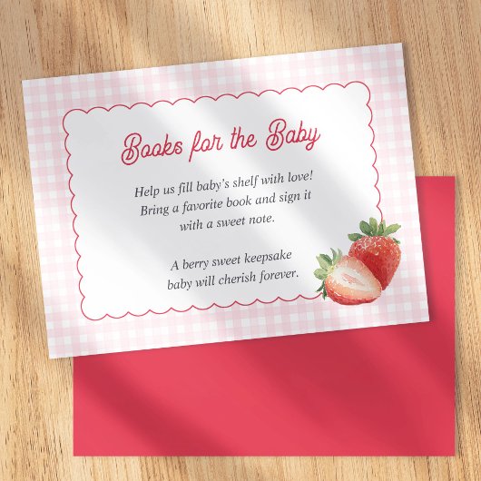 Pink Gingham Strawberry-Books for Baby Cards Informatiekaartje