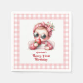 Pink Gingham Strawberry Chic Berry eerste verjaard Servet (Voorkant)