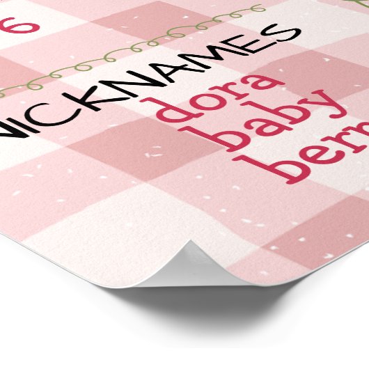 Pink Gingham Strawberry First Birthday Milestone Poster (Hoek)