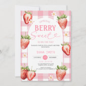 PINK Gingham Strawberry Sweet Baby shower Kaart (Voorkant)