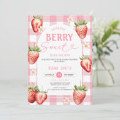 PINK Gingham Strawberry Sweet Baby shower Kaart (Staand voorkant)
