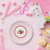 Pink Gingham-Strawberry themed Papieren Bordje (Feest)