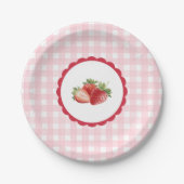Pink Gingham-Strawberry themed Papieren Bordje (Voorkant)