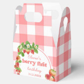 Pink Gingham Strawberry Verjaardag Bedankdoosjes (Geopend)