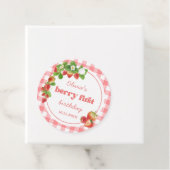 Pink Gingham Strawberry Verjaardag Bedankjes Labels (In situ)