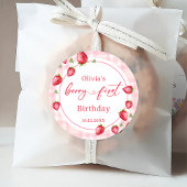 Pink Gingham Strawberry Verjaardag Bedankjes Labels