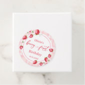 Pink Gingham Strawberry Verjaardag Bedankjes Labels (In situ)