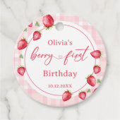 Pink Gingham Strawberry Verjaardag Bedankjes Labels (Voorkant)