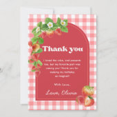 Pink Gingham Strawberry Verjaardag Bedankt Card Kaart (Voorkant)