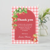 Pink Gingham Strawberry Verjaardag Bedankt Card Kaart (Staand voorkant)