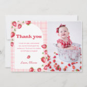 Pink Gingham Strawberry Verjaardag Bedankt Card Kaart (Voorkant)