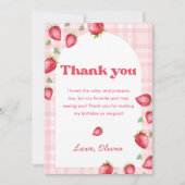 Pink Gingham Strawberry Verjaardag Bedankt Card Kaart (Voorkant)