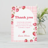 Pink Gingham Strawberry Verjaardag Bedankt Card Kaart (Staand voorkant)
