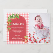 Pink Gingham Strawberry Verjaardag Bedankt Card Kaart (Voorkant)