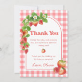Pink Gingham Strawberry Verjaardag Bedankt Card Kaart (Voorkant)