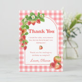 Pink Gingham Strawberry Verjaardag Bedankt Card Kaart (Staand voorkant)