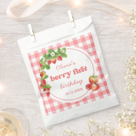 Pink Gingham Strawberry Verjaardag Bedankzakje