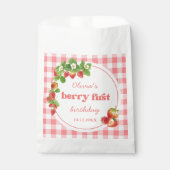 Pink Gingham Strawberry Verjaardag Bedankzakje (Voorkant)