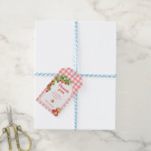 Pink Gingham Strawberry Verjaardag Cadeaulabel (Met Touw)