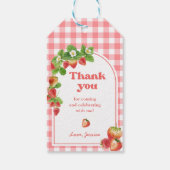 Pink Gingham Strawberry Verjaardag Cadeaulabel (Achterkant)