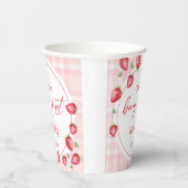 Pink Gingham Strawberry Verjaardag Papieren Bekers (Rechts)