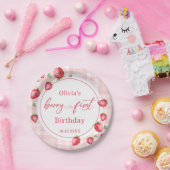 Pink Gingham Strawberry Verjaardag Papieren Bordje (Feest)