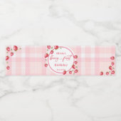 Pink Gingham Strawberry Verjaardag Waterfles Etiket (Enkel label)