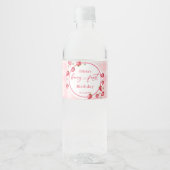 Pink Gingham Strawberry Verjaardag Waterfles Etiket (Voorkant)