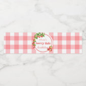 Pink Gingham Strawberry Verjaardag Waterfles Etiket (Enkel label)