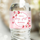 Pink Gingham Strawberry Verjaardag Waterfles Etiket