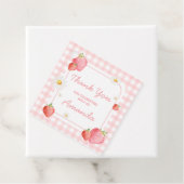 Pink Gingham Strawberry verjaardagsfeestje Bedankjes Labels (In situ)