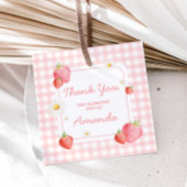 Pink Gingham Strawberry verjaardagsfeestje Bedankjes Labels