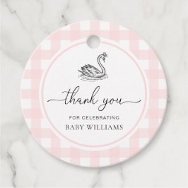 Pink Gingham Swan-Baby shower Bedankjes Labels
