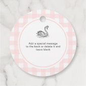 Pink Gingham Swan-Baby shower Bedankjes Labels (Achterkant)