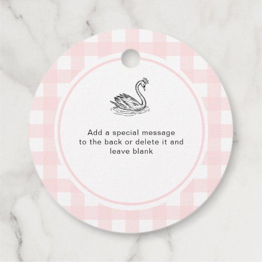 Pink Gingham Swan-Baby shower Bedankjes Labels (Achterkant)