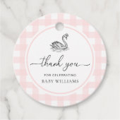 Pink Gingham Swan-Baby shower Bedankjes Labels (Voorkant)