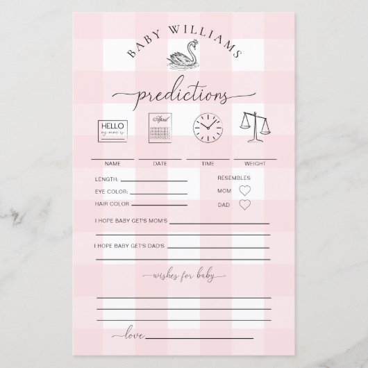 Pink Gingham Swan Baby voorspellingen spel (Voorkant)
