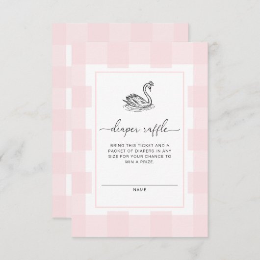 Pink Gingham Swan Luier Raffle Ticket Behuizing Kaart (Voorkant / Achterkant)