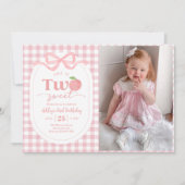 Pink Gingham Sweet Peach 2e verjaardag foto Kaart (Voorkant)