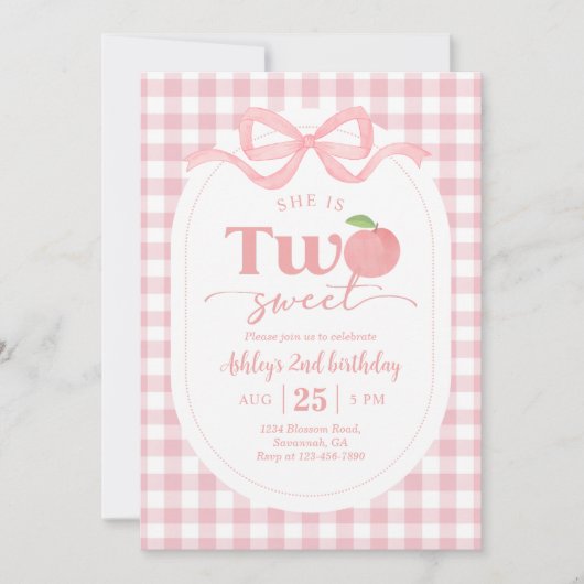 Pink Gingham Sweet Peach 2e verjaardag Kaart (Voorkant)