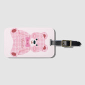 Pink Gingham Teddy Bagagelabel (Voorkant (horizontaal))