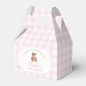 Pink Gingham Teddy Bear Beary First Birthday Bedankdoosjes (Voorkant Zijde)