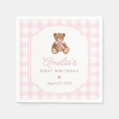 Pink Gingham Teddy Bear Beary First Birthday Servet (Voorkant)