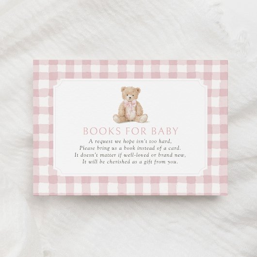 Pink Gingham Teddy Bear Books for Baby Informatiekaartje
