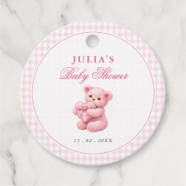 Pink Gingham Teddy Bear Neutral Baby Shower Bedankjes Labels